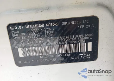 2014 Mitsubishi Mirage De from USA, damaged, VIN ML32A3HJ8EH009688